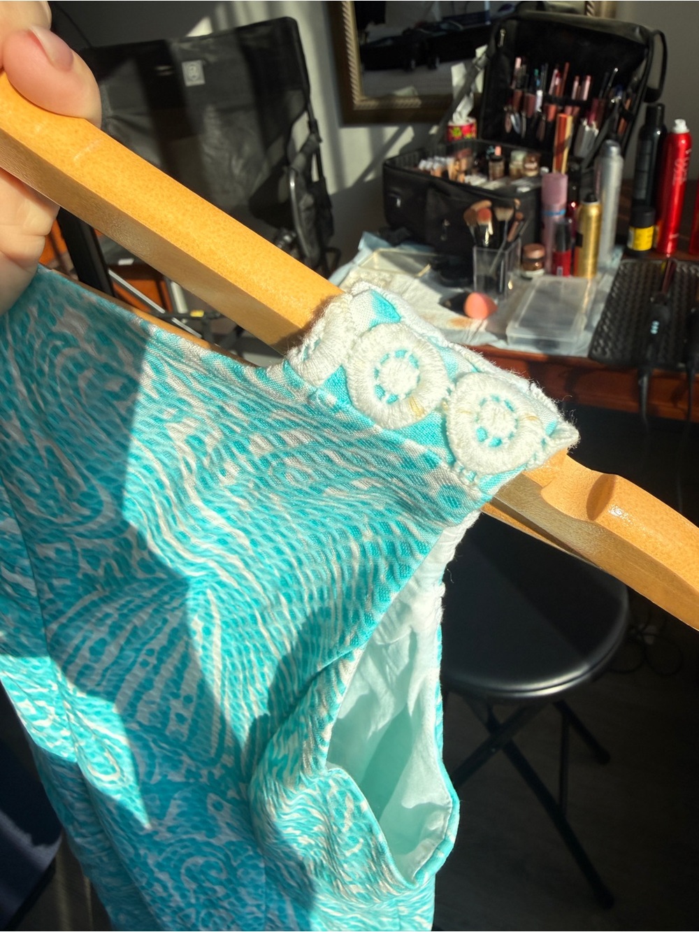 Lilly Pulitzer Aqua Tropical Print Shift Dress with White Crochet Trim - Picture 6 of 6